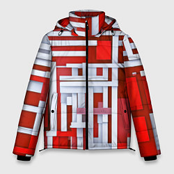 Куртка зимняя мужская Полосы на красном фоне, цвет: 3D-светло-серый