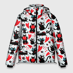 Куртка зимняя мужская Смешные любящие кошки, цвет: 3D-черный