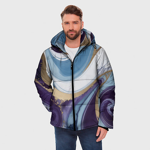 Мужская зимняя куртка Абстрактный волнистый узор фиолетовый с голубым / 3D-Красный – фото 3