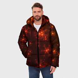 Куртка зимняя мужская Абстрактные светящиеся красно оранжевые снежинки, цвет: 3D-светло-серый — фото 2