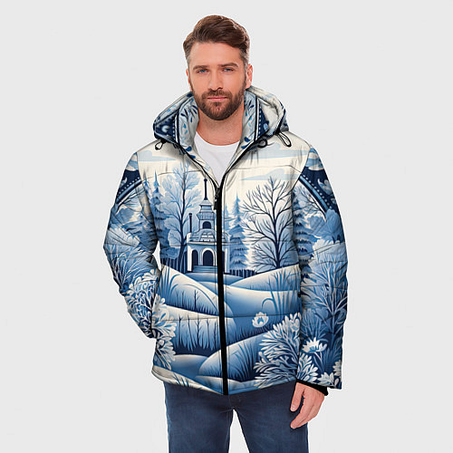 Мужская зимняя куртка Пушистые завитки / 3D-Красный – фото 3