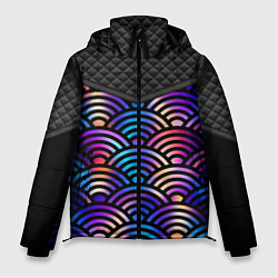 Куртка зимняя мужская Сэйгайха - морские волны и северное сияние, цвет: 3D-черный