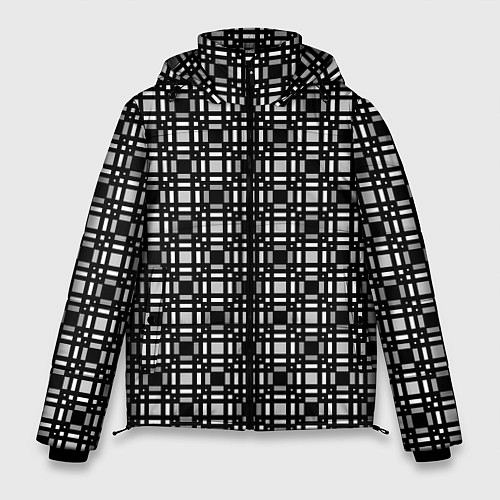 Мужская зимняя куртка Черно белый геометрический клетчатый узор / 3D-Светло-серый – фото 1