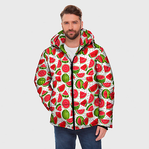 Мужская зимняя куртка Нарезанный арбуз / 3D-Красный – фото 3