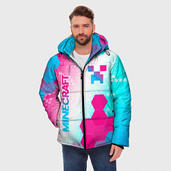 Куртка зимняя мужская Minecraft neon gradient style вертикально, цвет: 3D-черный — фото 2