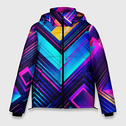 Куртка зимняя мужская Геометрическая неоновая абстракция, цвет: 3D-черный