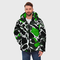 Куртка зимняя мужская Кляксы чёрные и зелёные, цвет: 3D-красный — фото 2