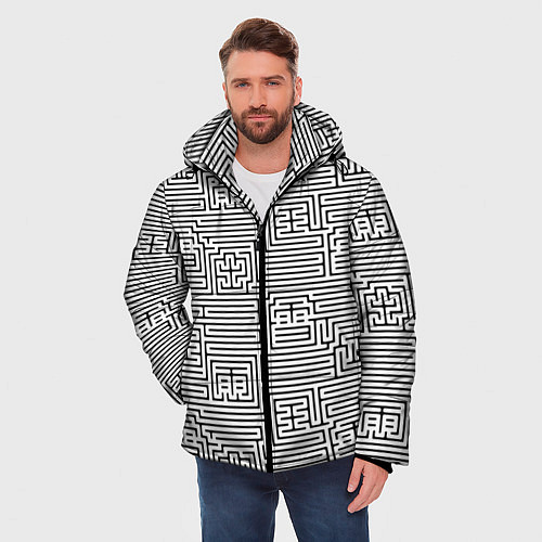 Мужская зимняя куртка Лабиринт с иероглифами на белом / 3D-Красный – фото 3