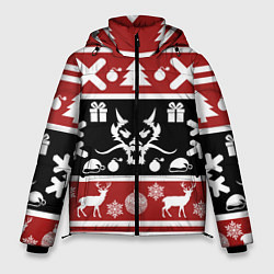 Куртка зимняя мужская Новогодний дракон и олени, цвет: 3D-черный