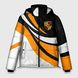 Куртка зимняя мужская Porsche - Оранжевая абстракция, цвет: 3D-черный