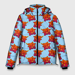 Куртка зимняя мужская Дракон круглый летит, красный, цвет: 3D-светло-серый