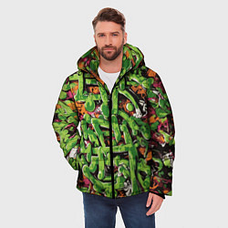 Куртка зимняя мужская Оранжево-зелёное граффити, цвет: 3D-черный — фото 2