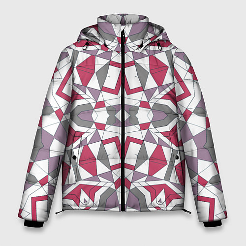 Мужская зимняя куртка Геометрический узор красно серый / 3D-Светло-серый – фото 1
