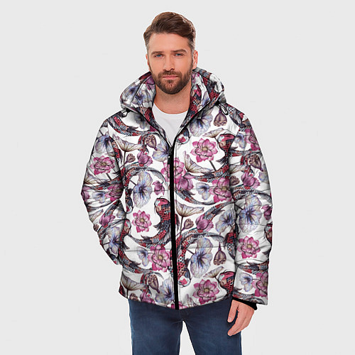 Мужская зимняя куртка Карпы кои и лилии / 3D-Красный – фото 3
