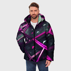 Куртка зимняя мужская Фиолетовая абстрактная конструкция, цвет: 3D-черный — фото 2