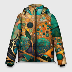 Куртка зимняя мужская Вдохновение Климтом - изумрудная абстракция с круг, цвет: 3D-светло-серый