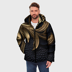 Куртка зимняя мужская Золотые узоры в виде листьев, цвет: 3D-черный — фото 2