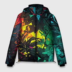 Куртка зимняя мужская Яркие разноцветные абстрактные листья, цвет: 3D-черный