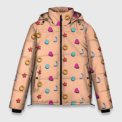Куртка зимняя мужская Узор с сердцем, звездой и кругом, цвет: 3D-красный
