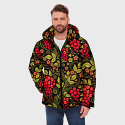 Куртка зимняя мужская Хохломская роспись красные ягоды, цвет: 3D-светло-серый — фото 2