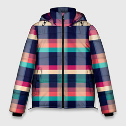 Куртка зимняя мужская Клетка: синий и розовый с бирюзовым, цвет: 3D-светло-серый