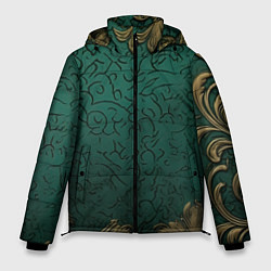 Куртка зимняя мужская Узоры золотые на зеленом фоне, цвет: 3D-черный