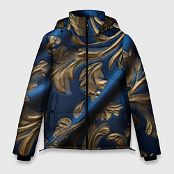 Куртка зимняя мужская Лепнина узоры золотистые на синем фоне, цвет: 3D-светло-серый