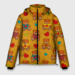 Куртка зимняя мужская Игрушечные мишки и разноцветные сердца, цвет: 3D-светло-серый