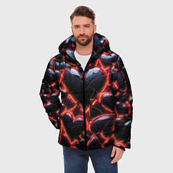 Куртка зимняя мужская Разбитые сердца и красный неон, цвет: 3D-черный — фото 2