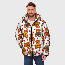 Куртка зимняя мужская Мишки игрушки в свитерах и сердечки, цвет: 3D-красный — фото 2