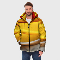 Куртка зимняя мужская Желтая абстракция с оранжевой волной, цвет: 3D-светло-серый — фото 2
