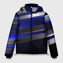 Куртка зимняя мужская Серебряные полосы на ярком синем фоне, цвет: 3D-красный
