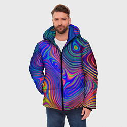 Куртка зимняя мужская Яркая абстракция волнистых линий, цвет: 3D-светло-серый — фото 2