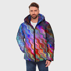 Куртка зимняя мужская Волнистые разноцветные линии, цвет: 3D-красный — фото 2