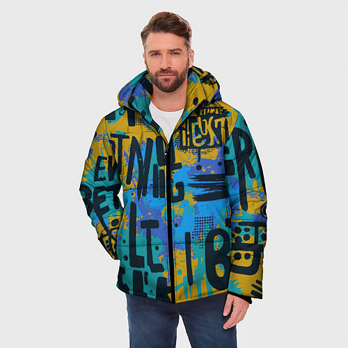 Мужская зимняя куртка Крупные буквы на цветном фоне / 3D-Светло-серый – фото 3