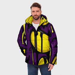 Куртка зимняя мужская Желтые яркие пятна краски на фиолетовом, цвет: 3D-светло-серый — фото 2