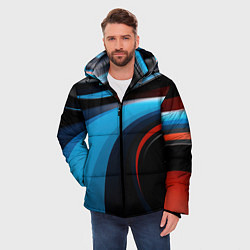 Куртка зимняя мужская Черные и синии волны спортивный стиль, цвет: 3D-красный — фото 2