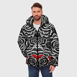 Куртка зимняя мужская Серые паттерны цветы, цвет: 3D-черный — фото 2