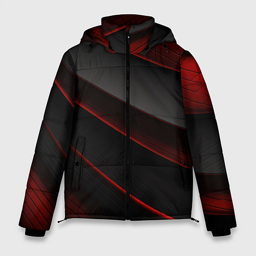 Мужская зимняя куртка Красная абстракция с черными линиями / 3D-Светло-серый – фото 1