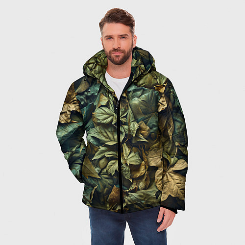 Мужская зимняя куртка Реалистичный камуфляж из листьев / 3D-Красный – фото 3
