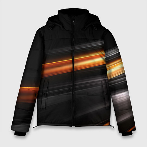Мужская зимняя куртка Оранжевая яркая полоса на черной абстракции / 3D-Светло-серый – фото 1