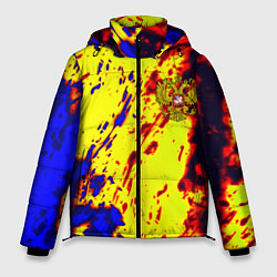 Куртка зимняя мужская Герб РФ огненный стиль текстура, цвет: 3D-светло-серый