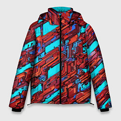Куртка зимняя мужская Красные фрагменты на голубом фоне, цвет: 3D-черный