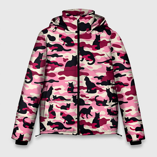Мужская зимняя куртка Камуфляжные розовые котики / 3D-Светло-серый – фото 1