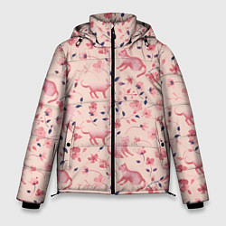 Куртка зимняя мужская Розовый паттерн с цветами и котиками, цвет: 3D-красный