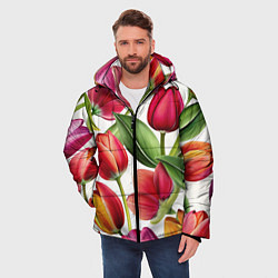 Куртка зимняя мужская Паттерн с тюльпанами, цвет: 3D-светло-серый — фото 2