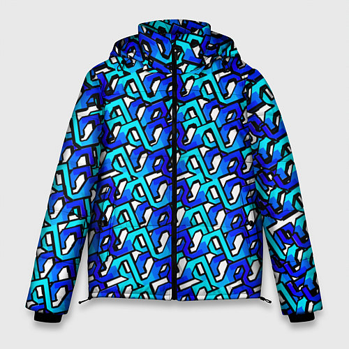 Мужская зимняя куртка Синий узор и чёрная обводка / 3D-Светло-серый – фото 1