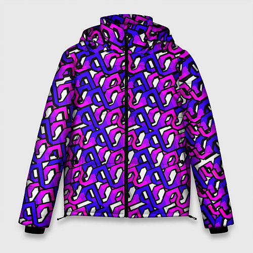 Мужская зимняя куртка Фиолетовый узор и чёрная обводка / 3D-Светло-серый – фото 1