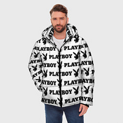 Куртка зимняя мужская Зайчик плейбой паттерн, цвет: 3D-черный — фото 2