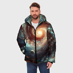 Куртка зимняя мужская Далёкая неоновая галактика - нейросеть, цвет: 3D-светло-серый — фото 2